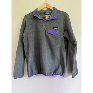 Patagonia Women's Synchilla Snap T Fleece Grey Purple  Medium Hoodie Pullover